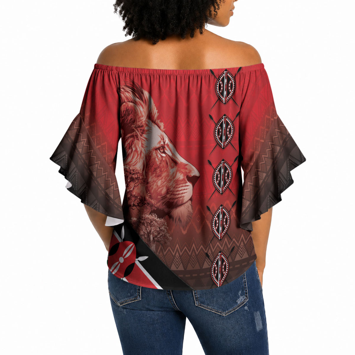 Jamhuri Ya Kenya Off Shoulder Wrap Waist Top Patriotic Lion With Flag