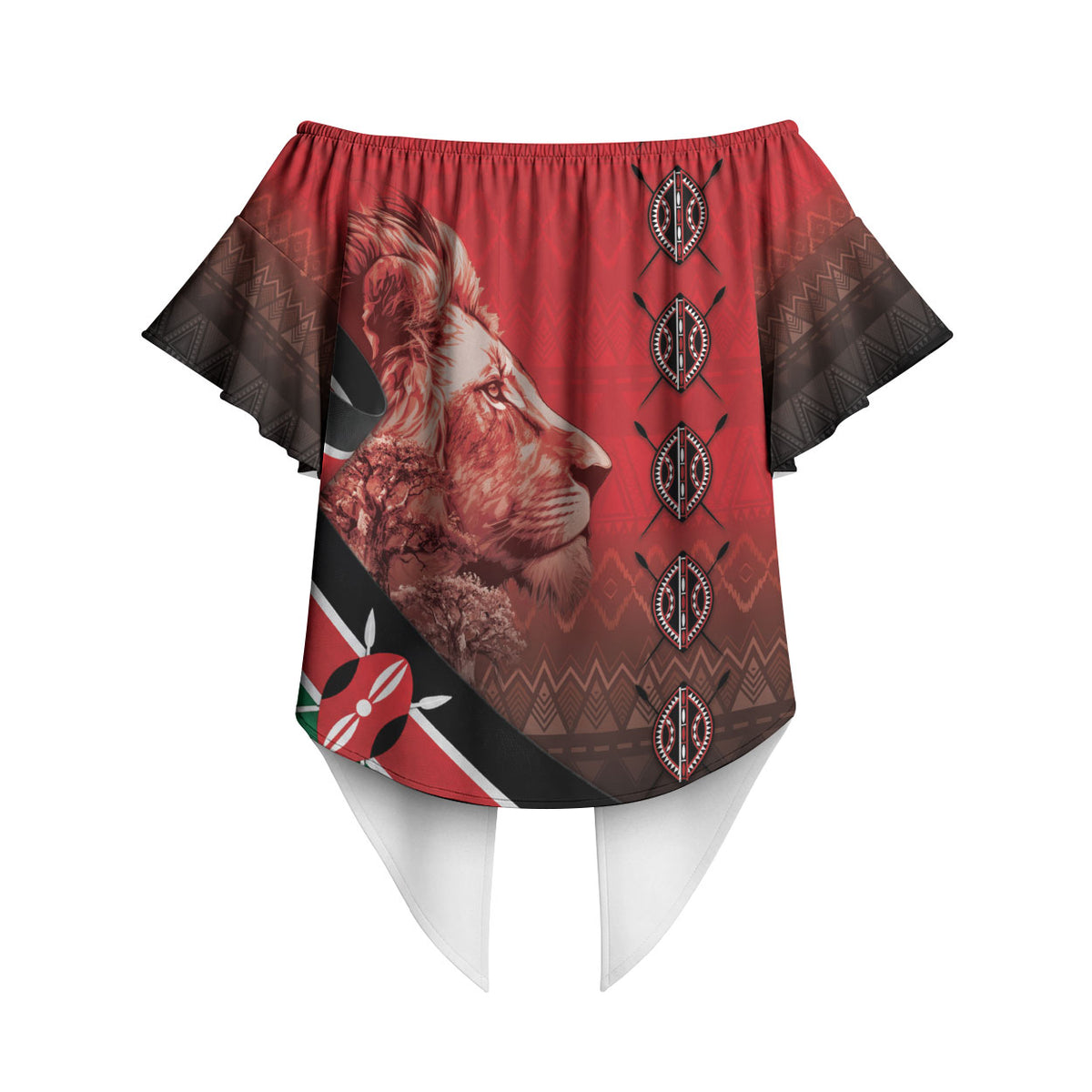 Jamhuri Ya Kenya Off Shoulder Wrap Waist Top Patriotic Lion With Flag