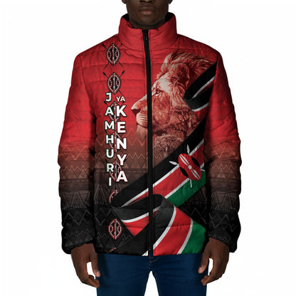 Jamhuri Ya Kenya Padded Jacket Patriotic Lion With Flag
