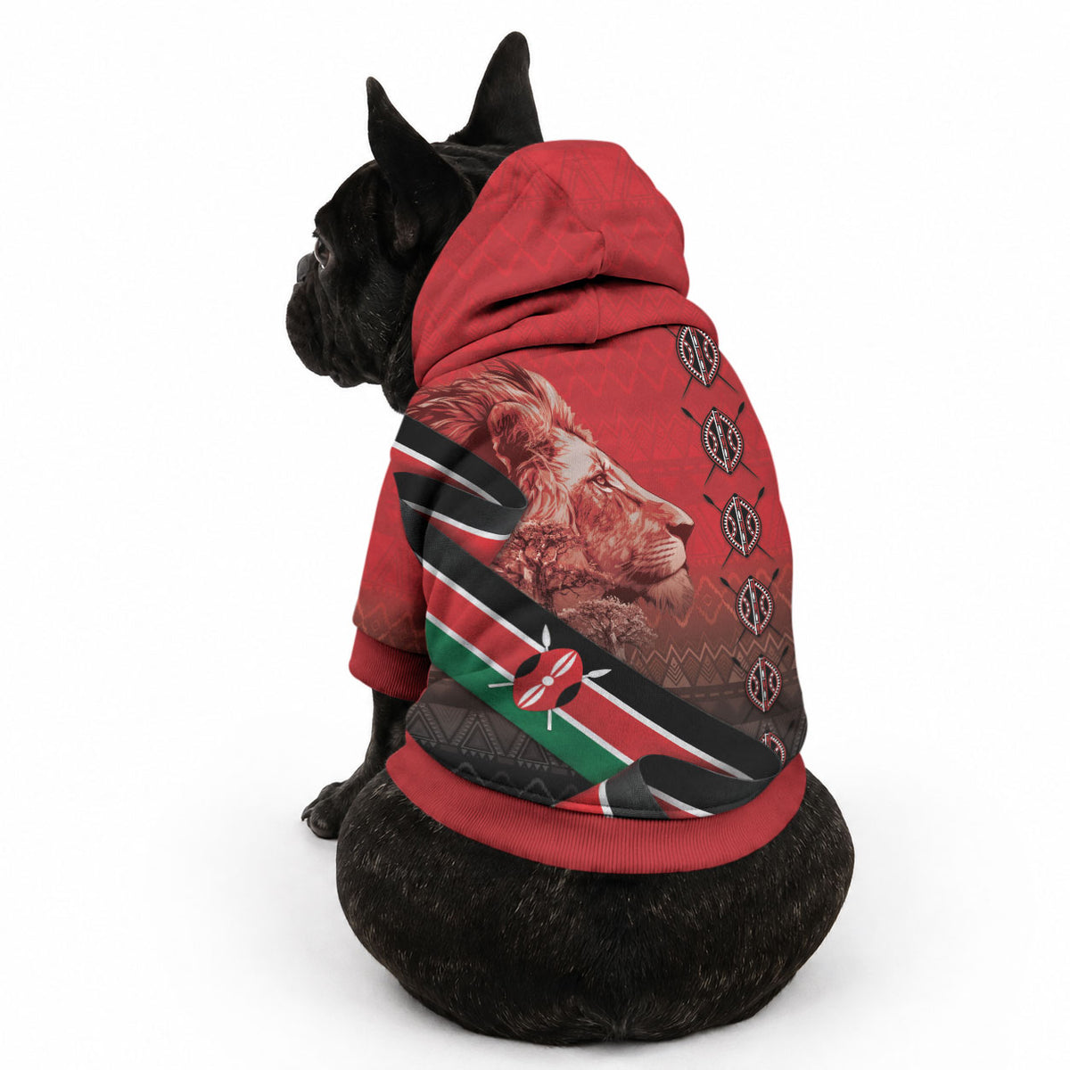 Jamhuri Ya Kenya Pet Hoodie Patriotic Lion With Flag