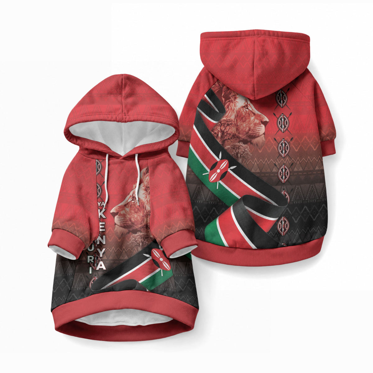 Jamhuri Ya Kenya Pet Hoodie Patriotic Lion With Flag