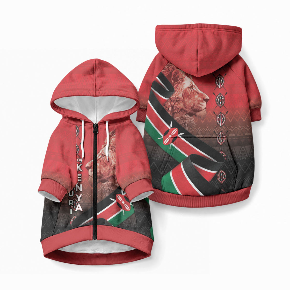 Jamhuri Ya Kenya Pet Hoodie Patriotic Lion With Flag