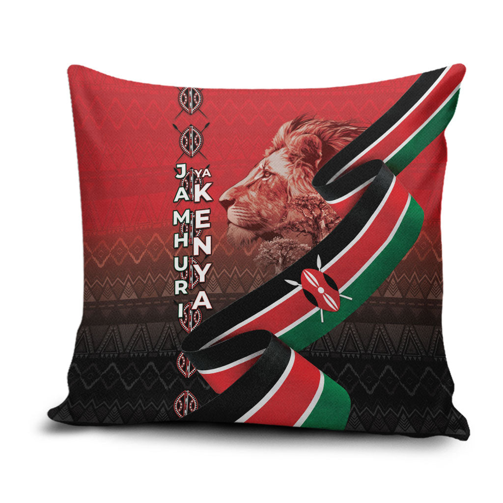 Jamhuri Ya Kenya Pillow Cover Patriotic Lion With Flag