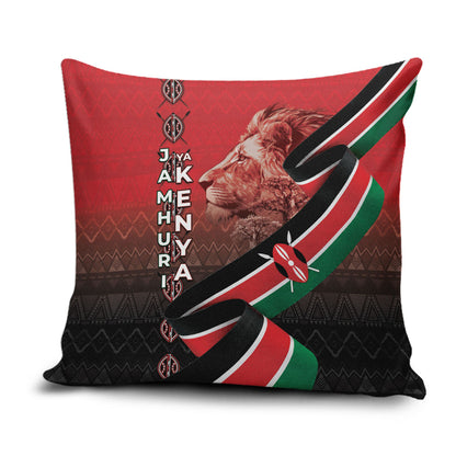 Jamhuri Ya Kenya Pillow Cover Patriotic Lion With Flag