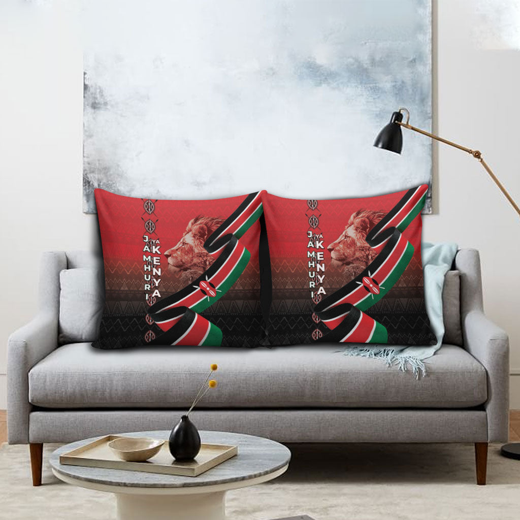 Jamhuri Ya Kenya Pillow Cover Patriotic Lion With Flag