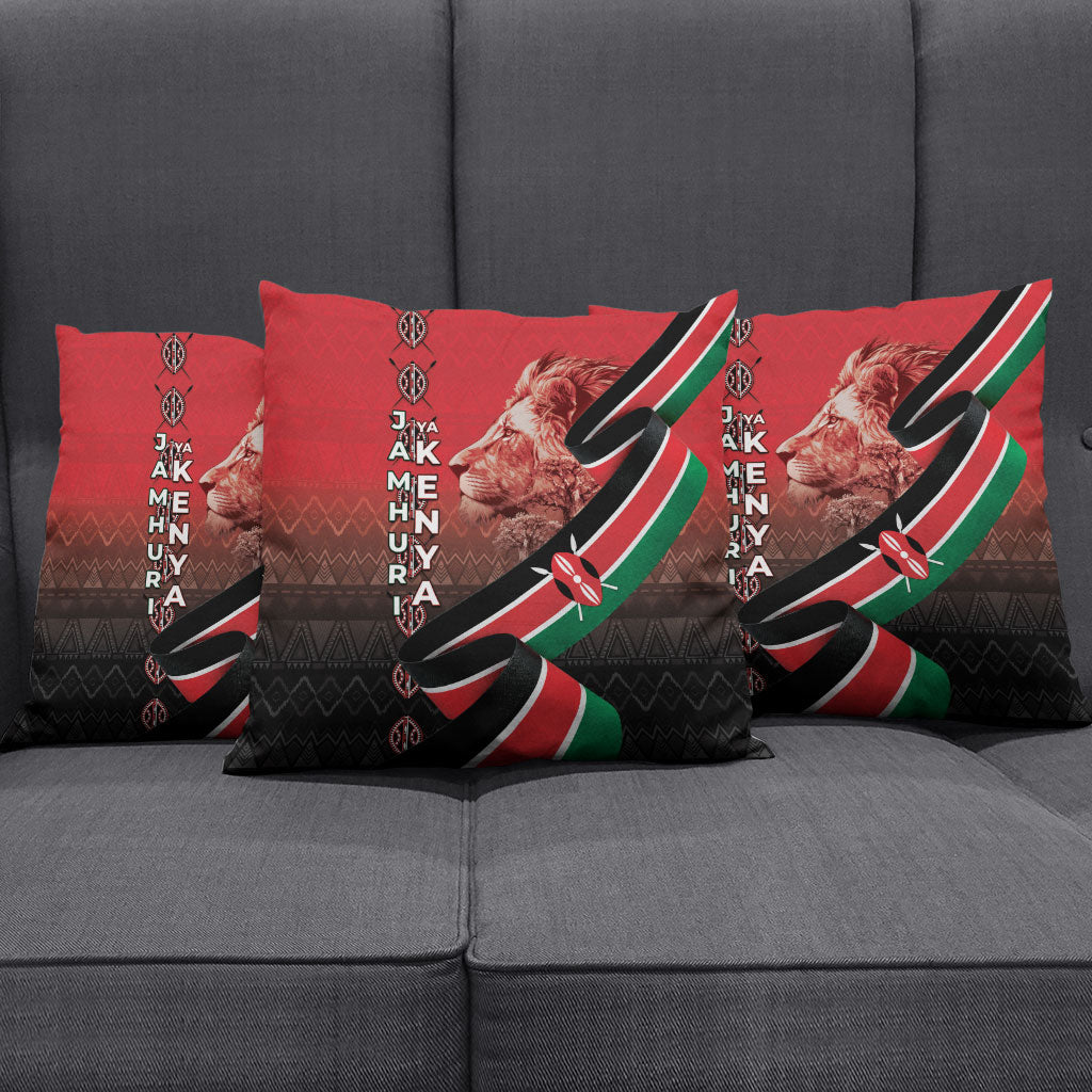 Jamhuri Ya Kenya Pillow Cover Patriotic Lion With Flag