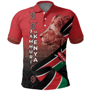 Jamhuri Ya Kenya Polo Shirt Patriotic Lion With Flag