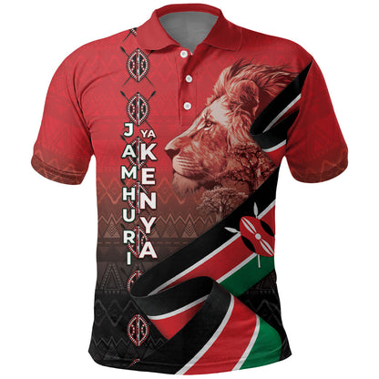 Jamhuri Ya Kenya Polo Shirt Patriotic Lion With Flag