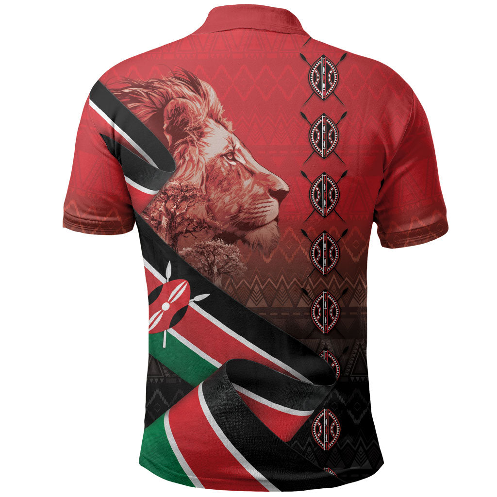 Jamhuri Ya Kenya Polo Shirt Patriotic Lion With Flag