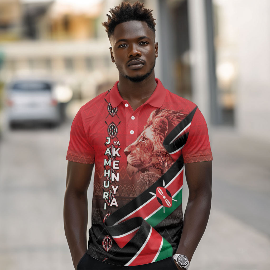 Jamhuri Ya Kenya Polo Shirt Patriotic Lion With Flag