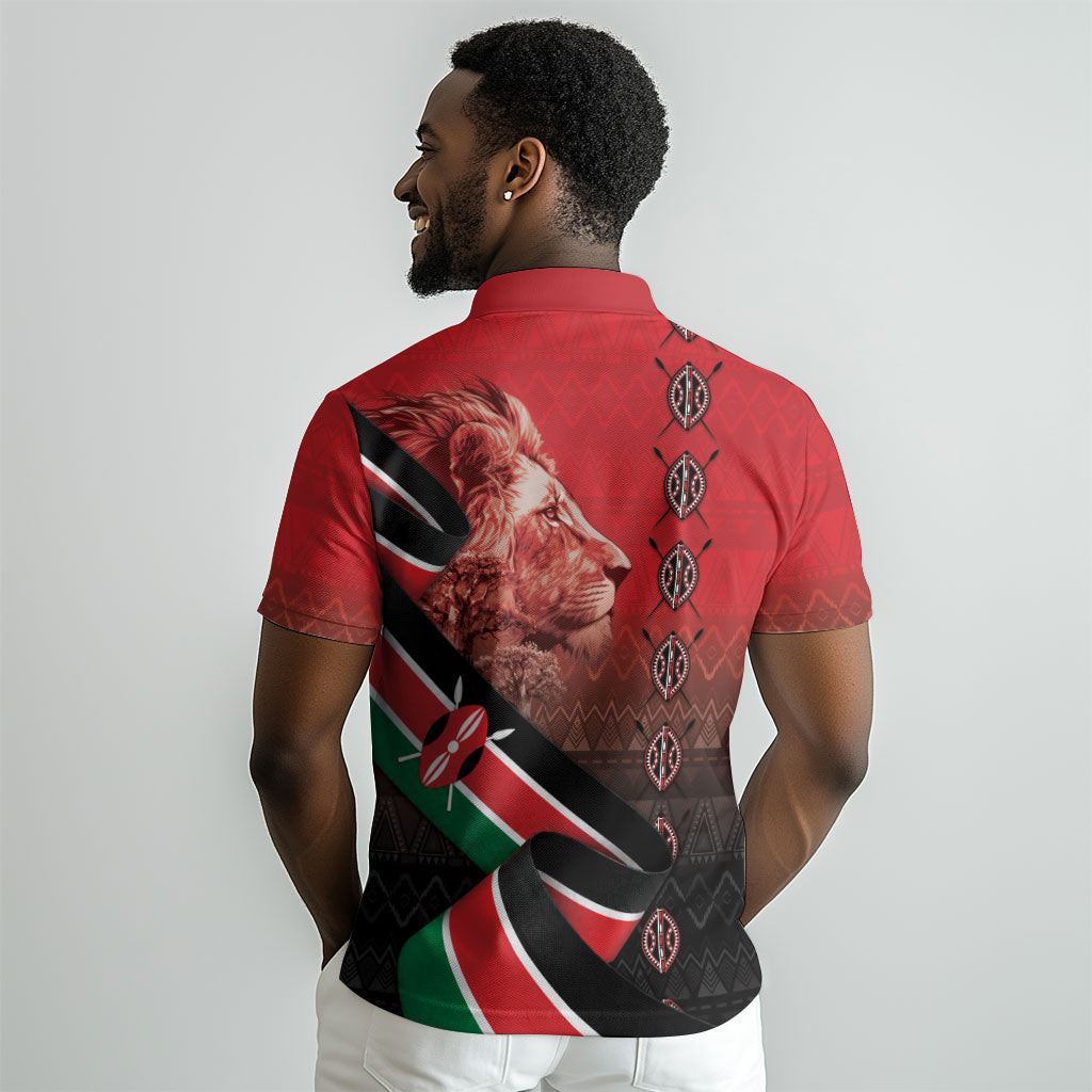 Jamhuri Ya Kenya Polo Shirt Patriotic Lion With Flag