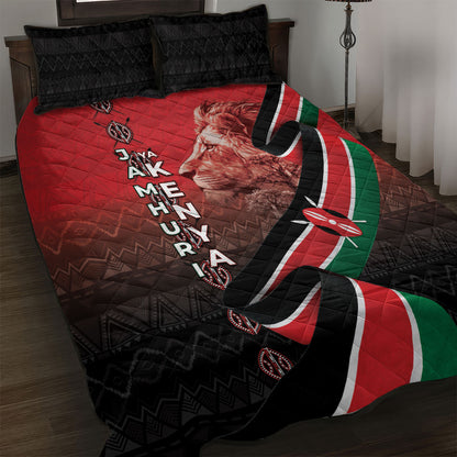Jamhuri Ya Kenya Quilt Bed Set Patriotic Lion With Flag