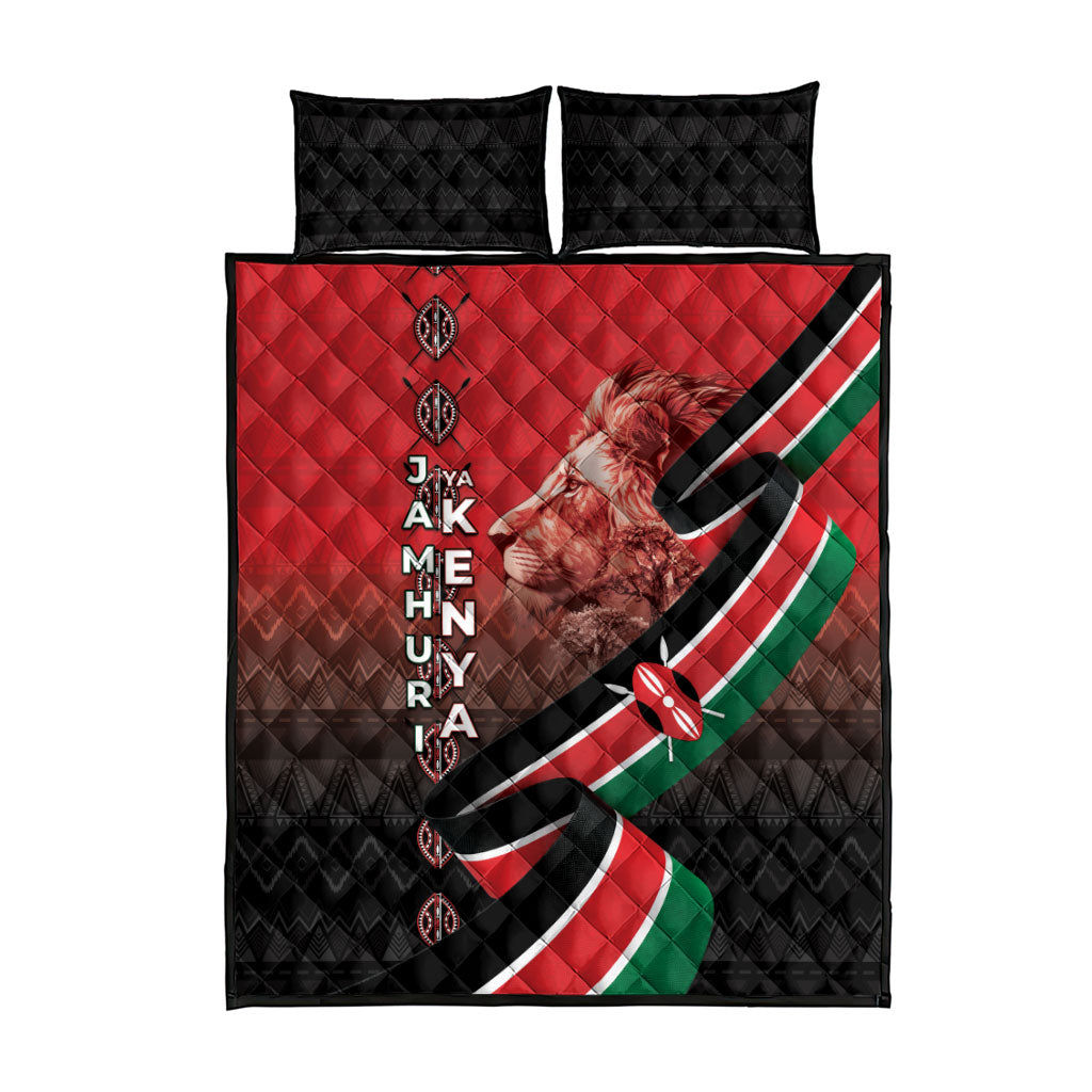 Jamhuri Ya Kenya Quilt Bed Set Patriotic Lion With Flag