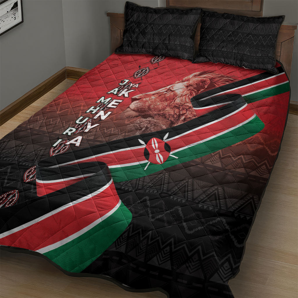 Jamhuri Ya Kenya Quilt Bed Set Patriotic Lion With Flag