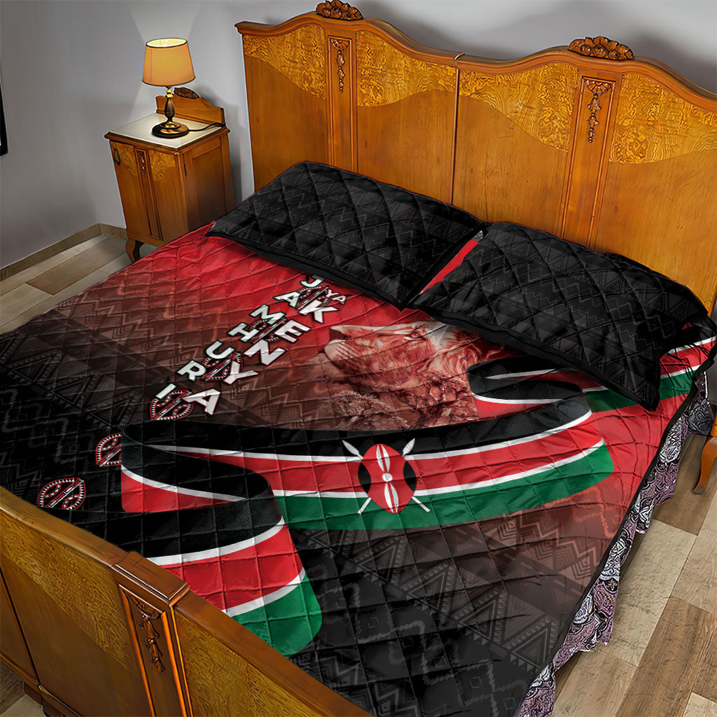 Jamhuri Ya Kenya Quilt Bed Set Patriotic Lion With Flag