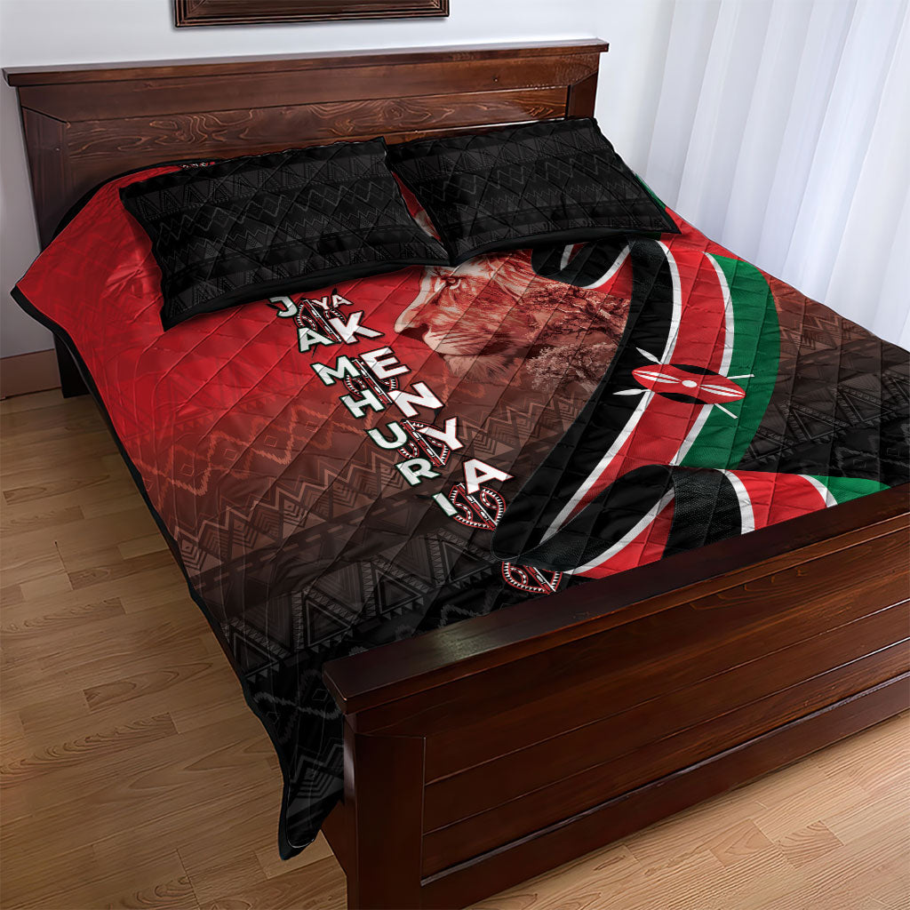 Jamhuri Ya Kenya Quilt Bed Set Patriotic Lion With Flag
