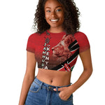 Jamhuri Ya Kenya Raglan Cropped T shirt Patriotic Lion With Flag