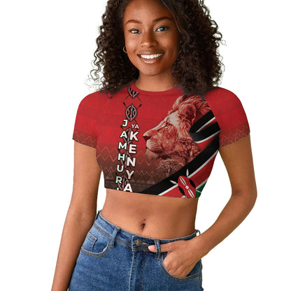 Jamhuri Ya Kenya Raglan Cropped T shirt Patriotic Lion With Flag
