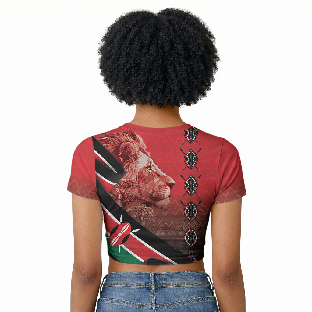 Jamhuri Ya Kenya Raglan Cropped T shirt Patriotic Lion With Flag