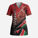 Jamhuri Ya Kenya Scrub Top Patriotic Lion With Flag