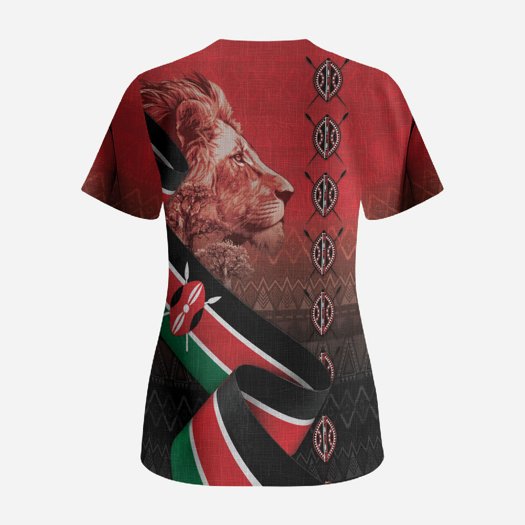 Jamhuri Ya Kenya Scrub Top Patriotic Lion With Flag