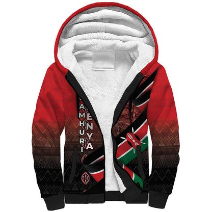 Jamhuri Ya Kenya Sherpa Hoodie Patriotic Lion With Flag