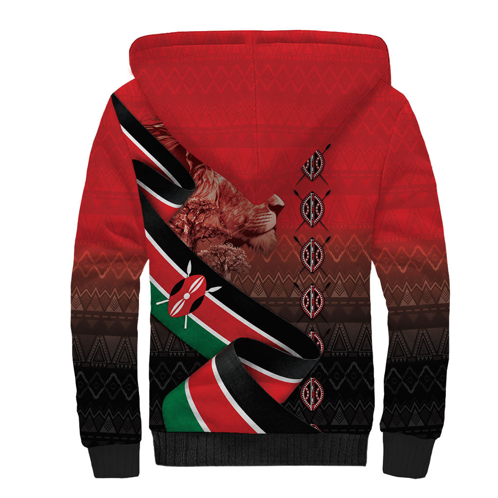 Jamhuri Ya Kenya Sherpa Hoodie Patriotic Lion With Flag