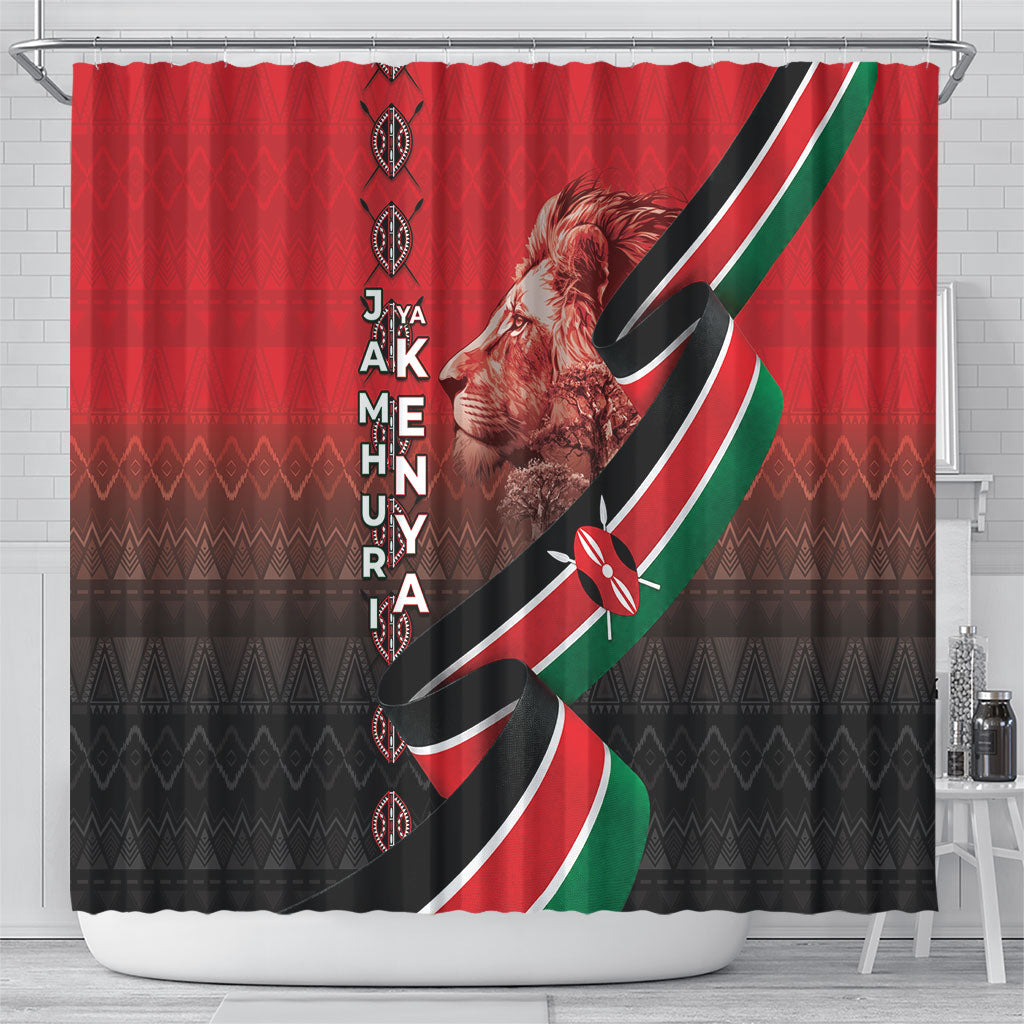 Jamhuri Ya Kenya Shower Curtain Patriotic Lion With Flag