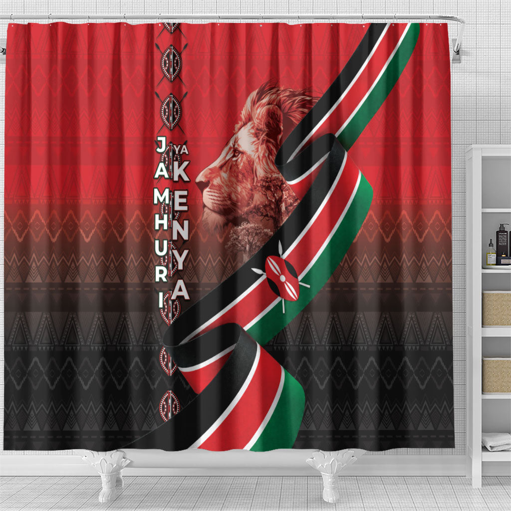 Jamhuri Ya Kenya Shower Curtain Patriotic Lion With Flag