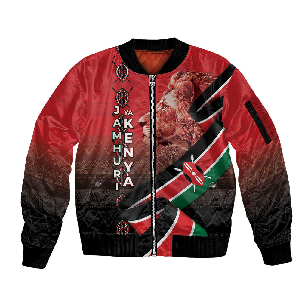 Jamhuri Ya Kenya Sleeve Zip Bomber Jacket Patriotic Lion With Flag