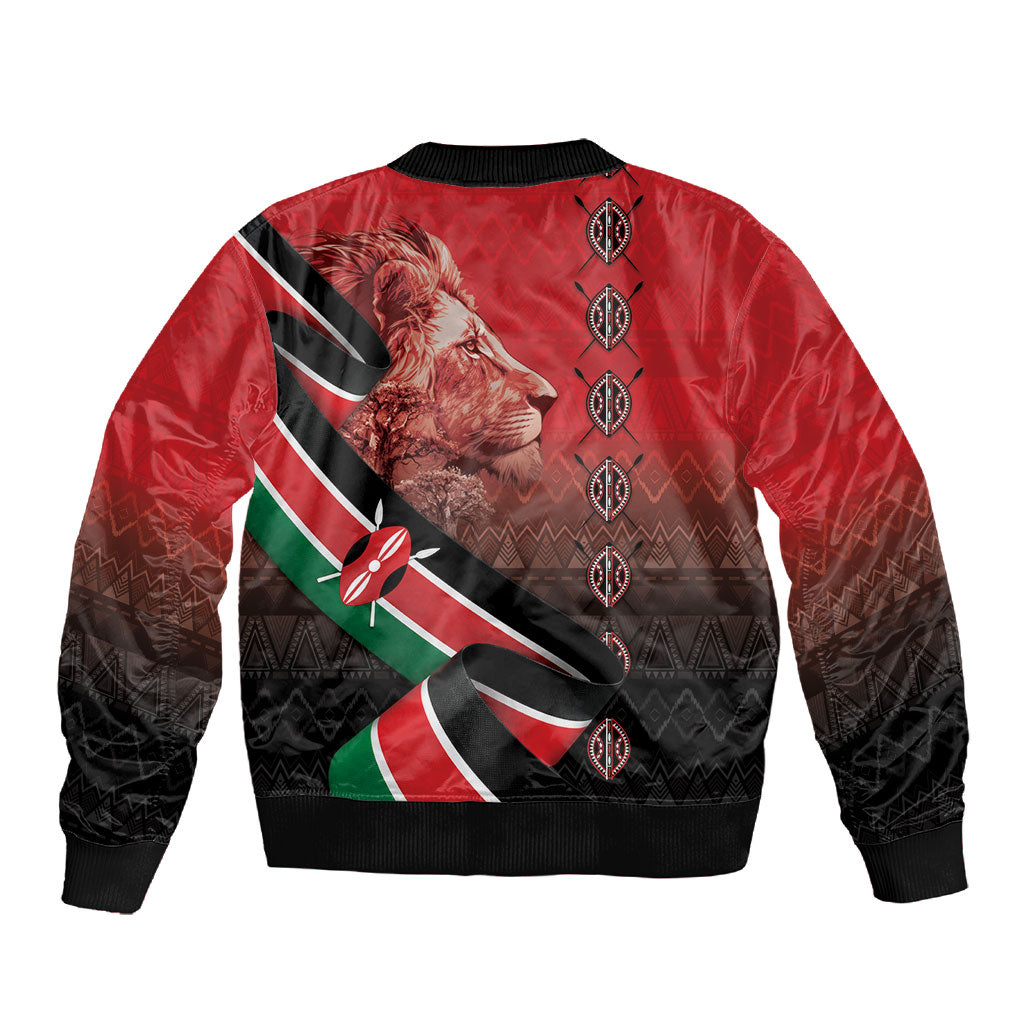 Jamhuri Ya Kenya Sleeve Zip Bomber Jacket Patriotic Lion With Flag