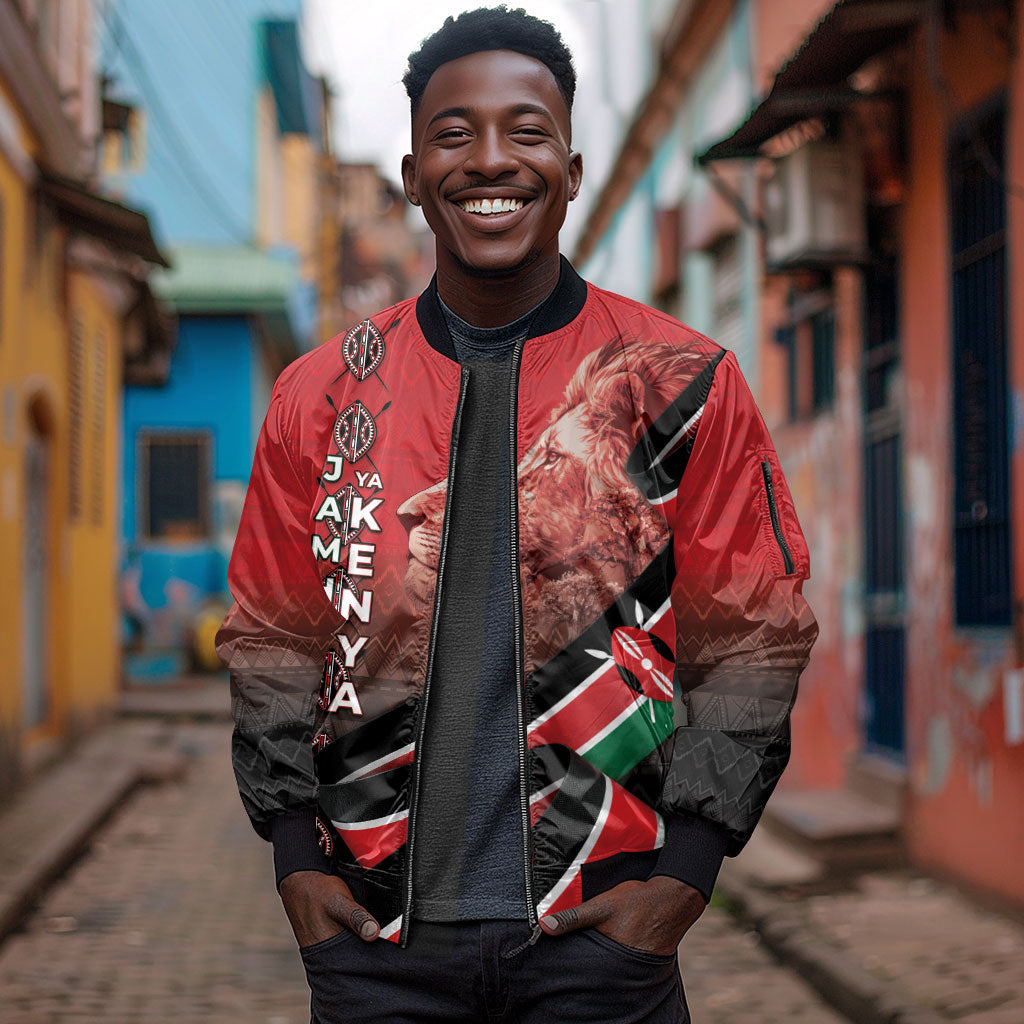 Jamhuri Ya Kenya Sleeve Zip Bomber Jacket Patriotic Lion With Flag
