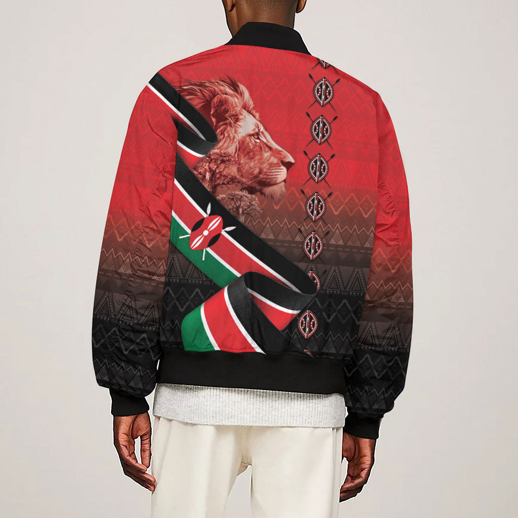 Jamhuri Ya Kenya Sleeve Zip Bomber Jacket Patriotic Lion With Flag