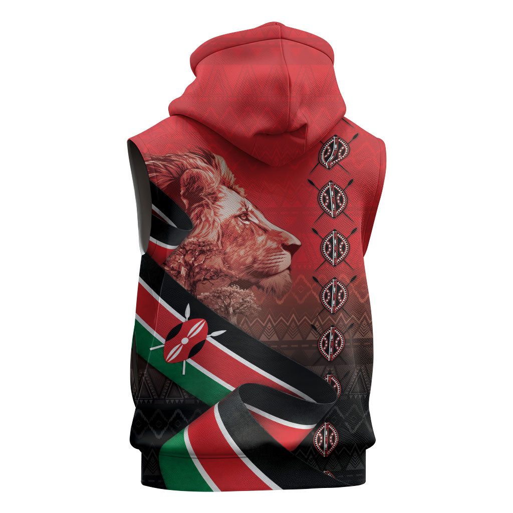 Jamhuri Ya Kenya Sleeveless Hoodie Patriotic Lion With Flag