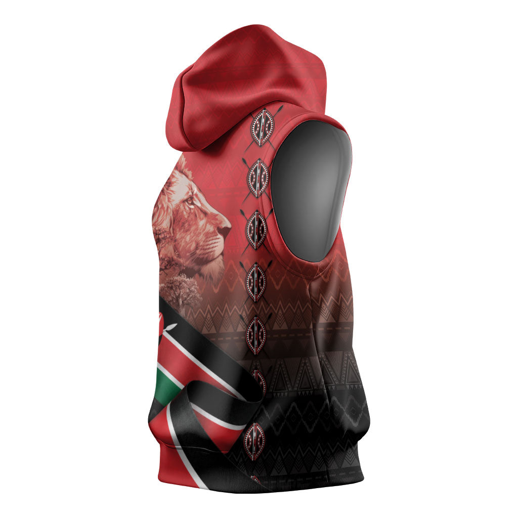 Jamhuri Ya Kenya Sleeveless Hoodie Patriotic Lion With Flag