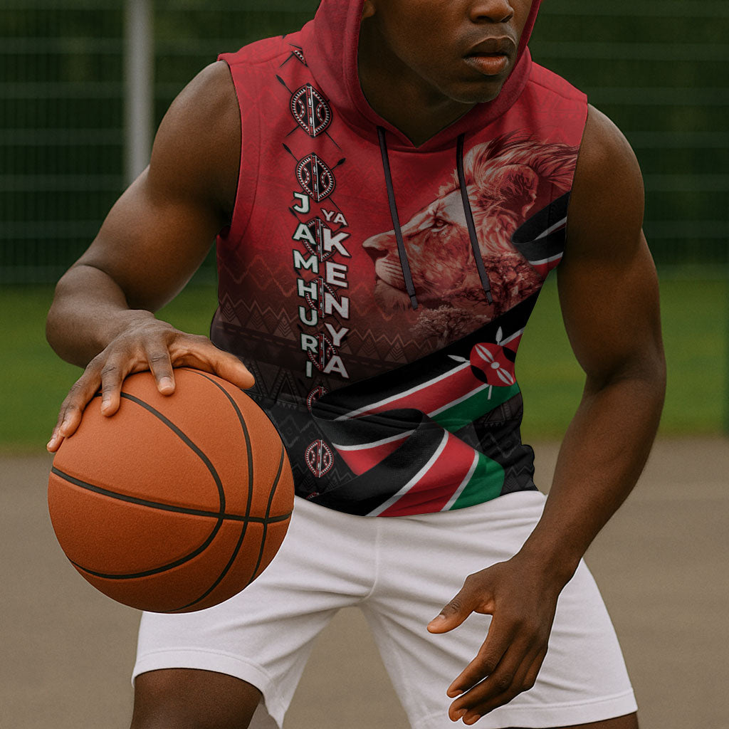 Jamhuri Ya Kenya Sleeveless Hoodie Patriotic Lion With Flag