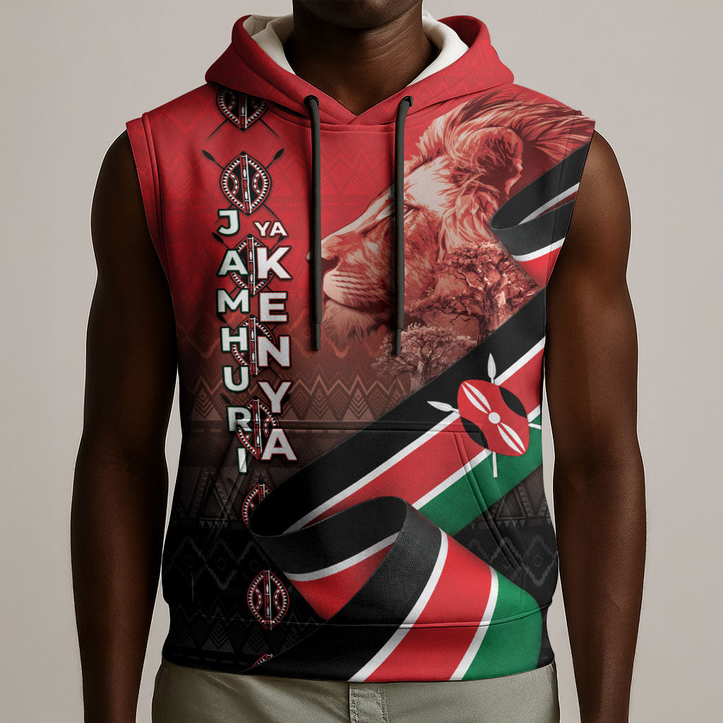 Jamhuri Ya Kenya Sleeveless Hoodie Patriotic Lion With Flag