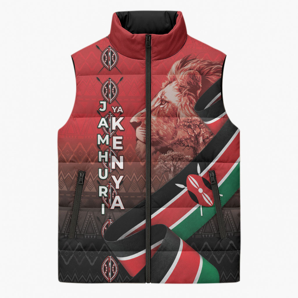 Jamhuri Ya Kenya Sleeveless Puffer Jacket Patriotic Lion With Flag