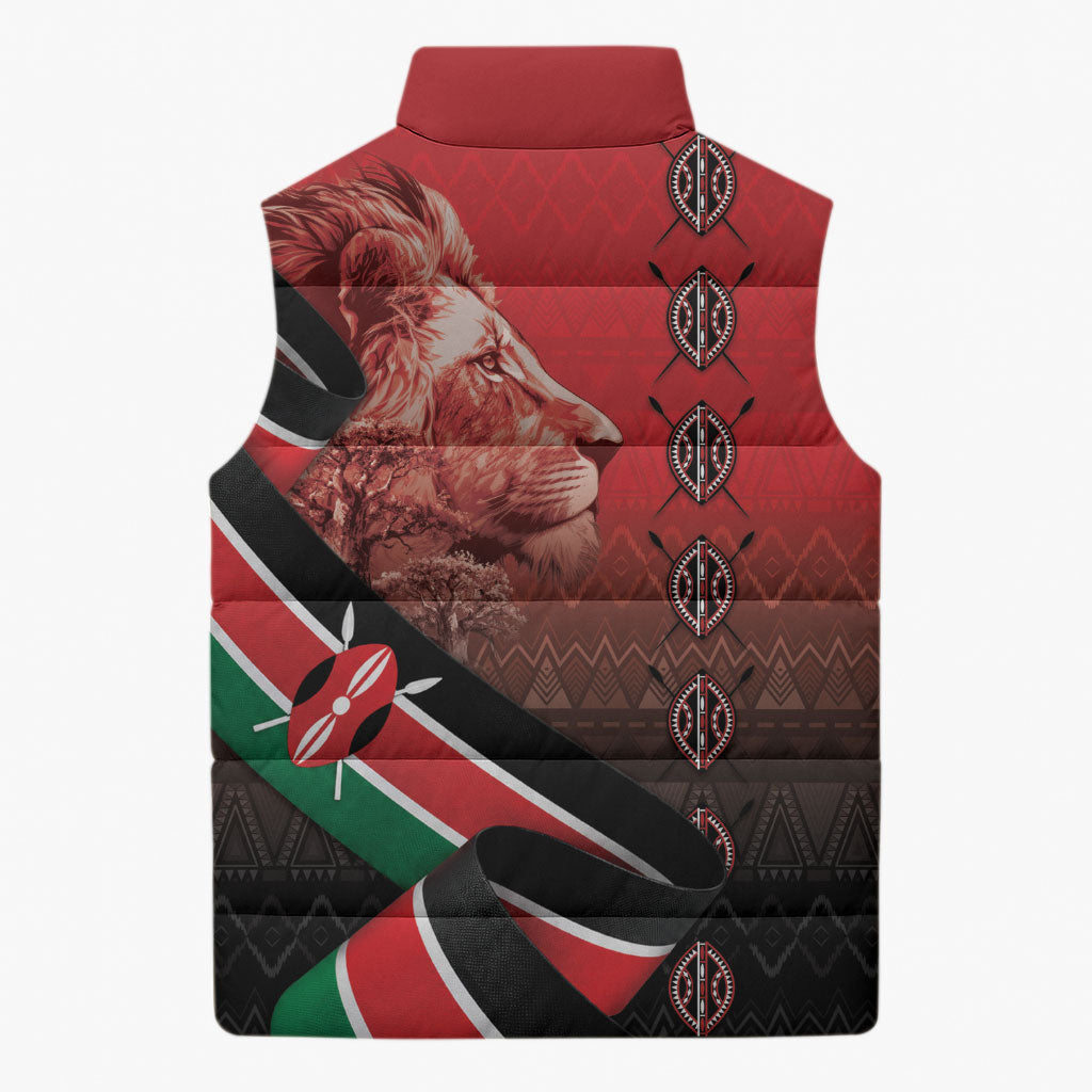 Jamhuri Ya Kenya Sleeveless Puffer Jacket Patriotic Lion With Flag