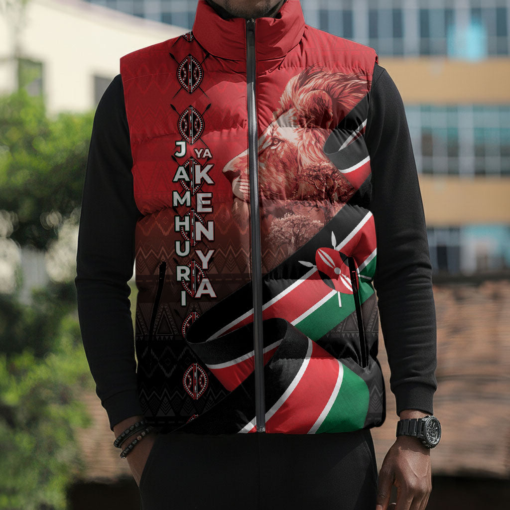 Jamhuri Ya Kenya Sleeveless Puffer Jacket Patriotic Lion With Flag
