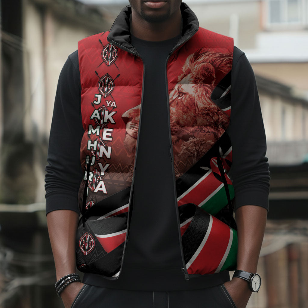 Jamhuri Ya Kenya Sleeveless Puffer Jacket Patriotic Lion With Flag