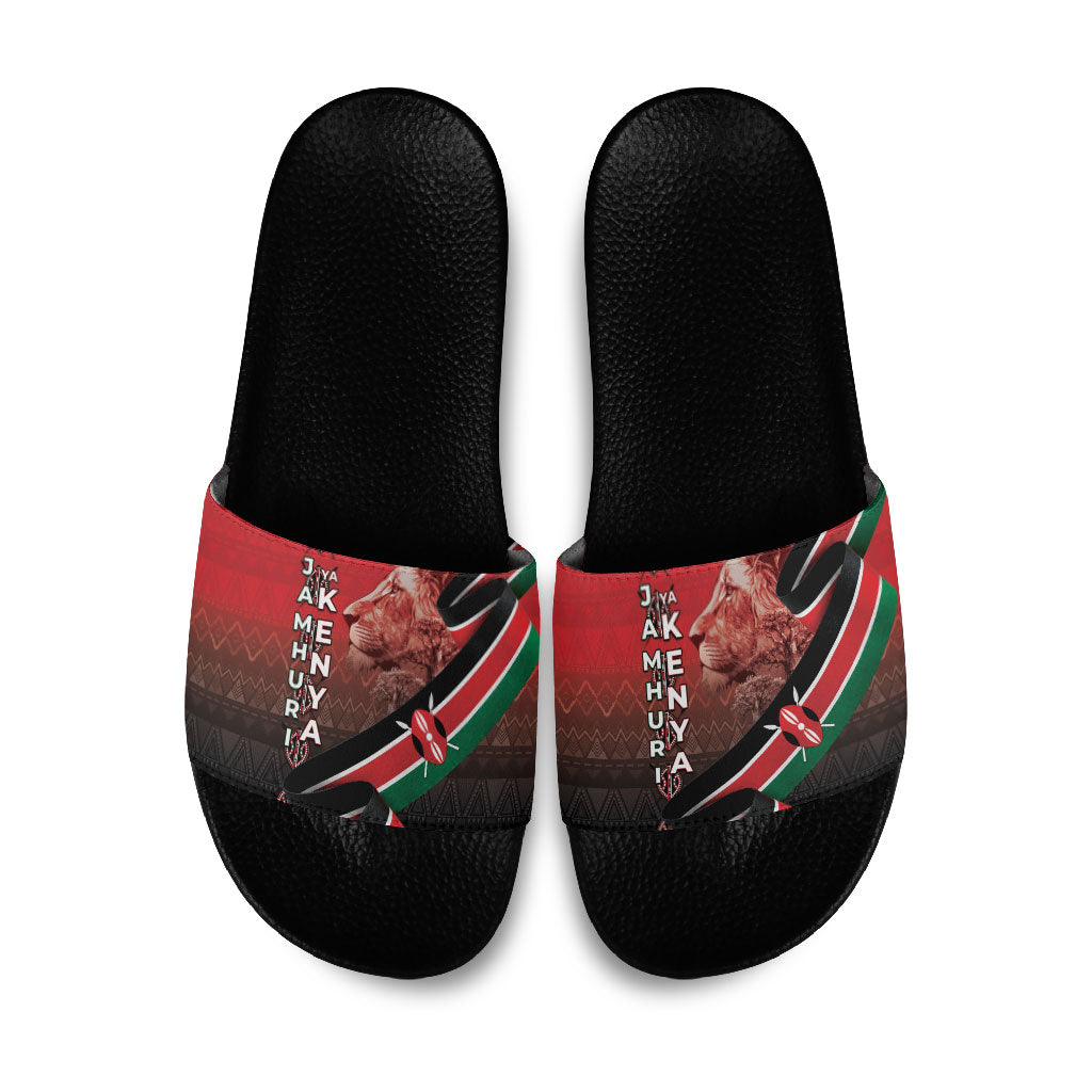 Jamhuri Ya Kenya Slide Sandals Patriotic Lion With Flag