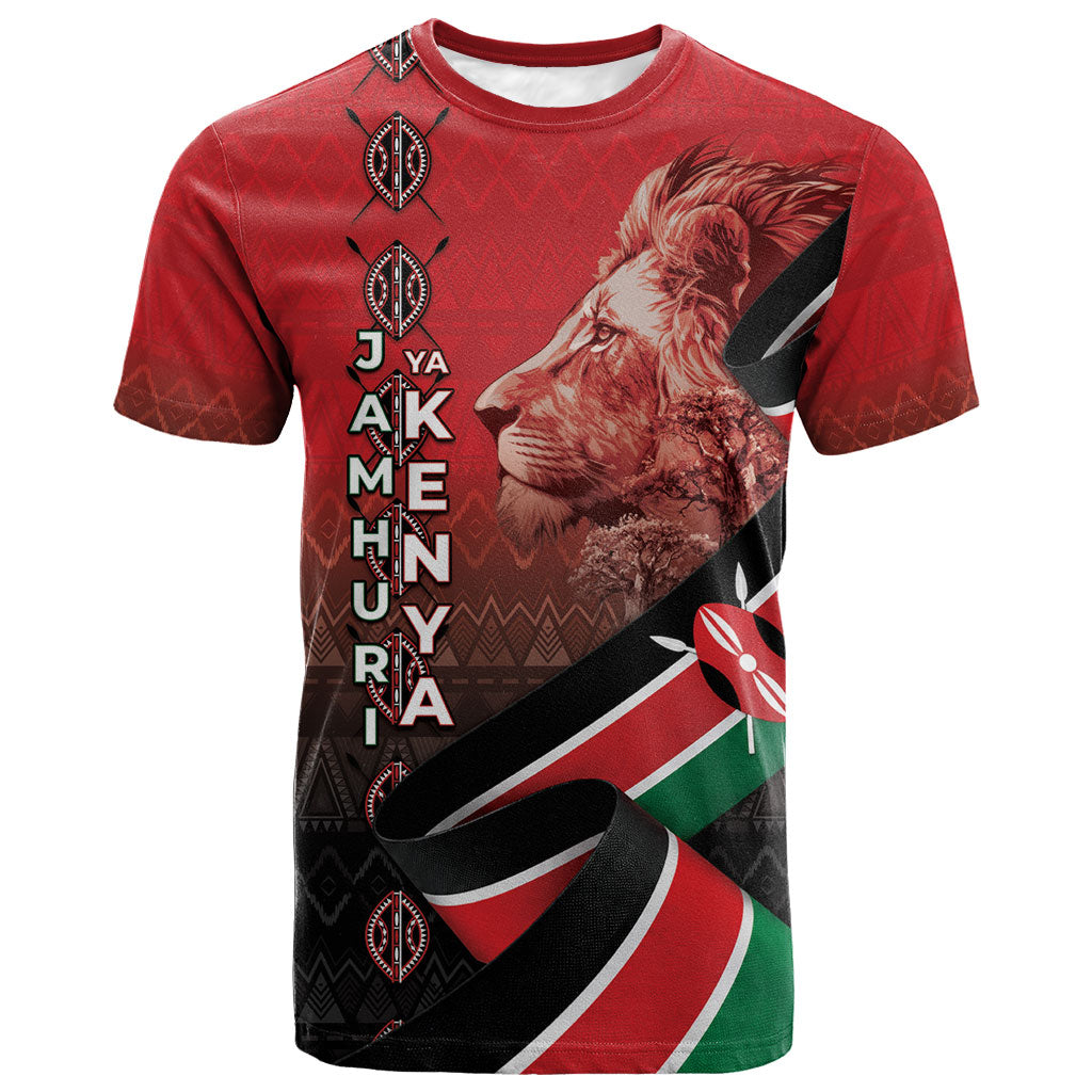 Jamhuri Ya Kenya T shirt Patriotic Lion With Flag
