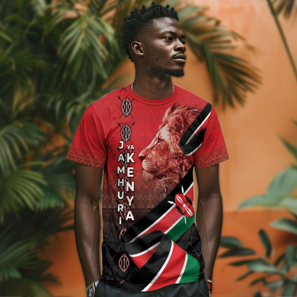 Jamhuri Ya Kenya T shirt Patriotic Lion With Flag