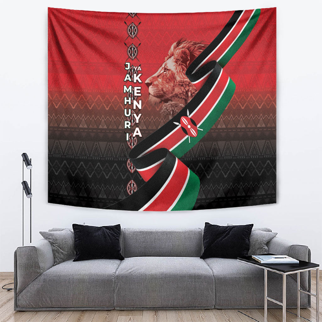 Jamhuri Ya Kenya Tapestry Patriotic Lion With Flag