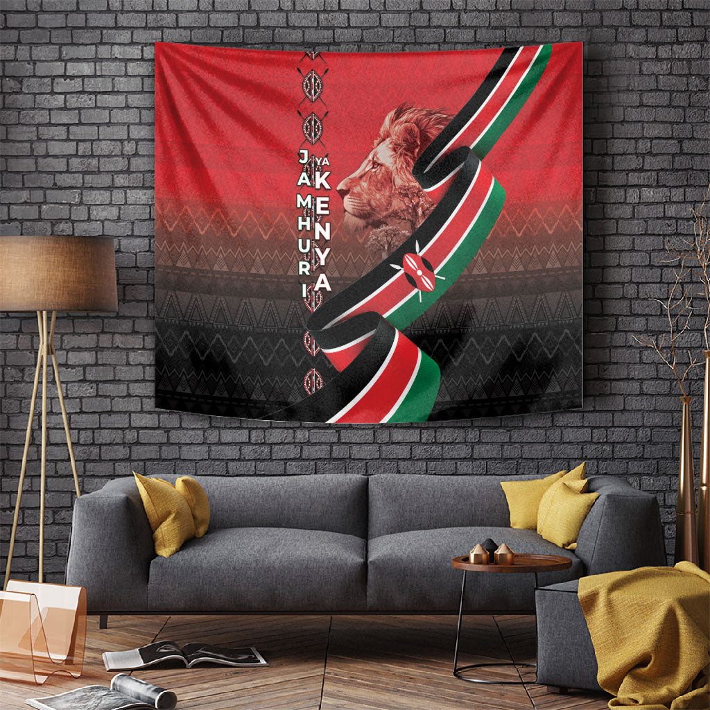 Jamhuri Ya Kenya Tapestry Patriotic Lion With Flag