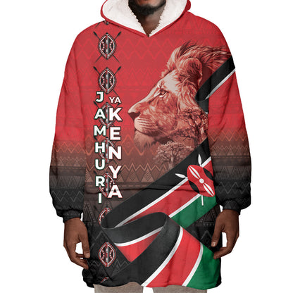 Jamhuri Ya Kenya Wearable Blanket Hoodie Patriotic Lion With Flag
