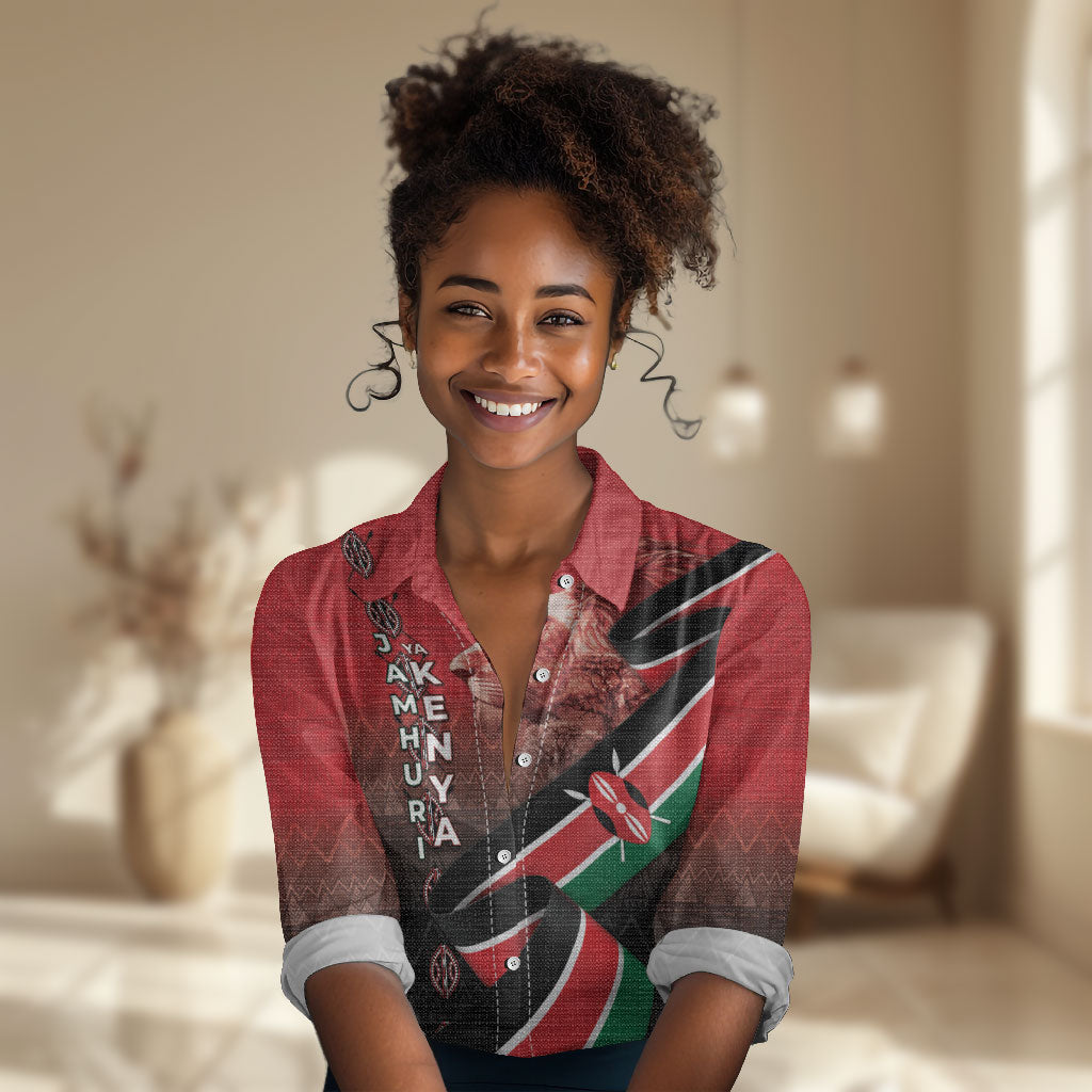 Jamhuri Ya Kenya Women Casual Shirt Patriotic Lion With Flag