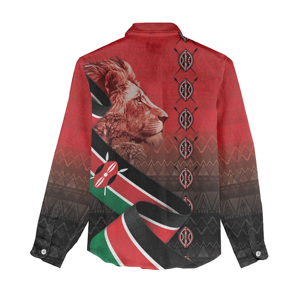 Jamhuri Ya Kenya Women Casual Shirt Patriotic Lion With Flag