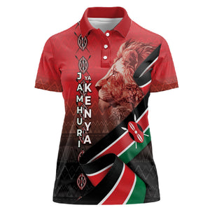 Jamhuri Ya Kenya Women Polo Shirt Patriotic Lion With Flag
